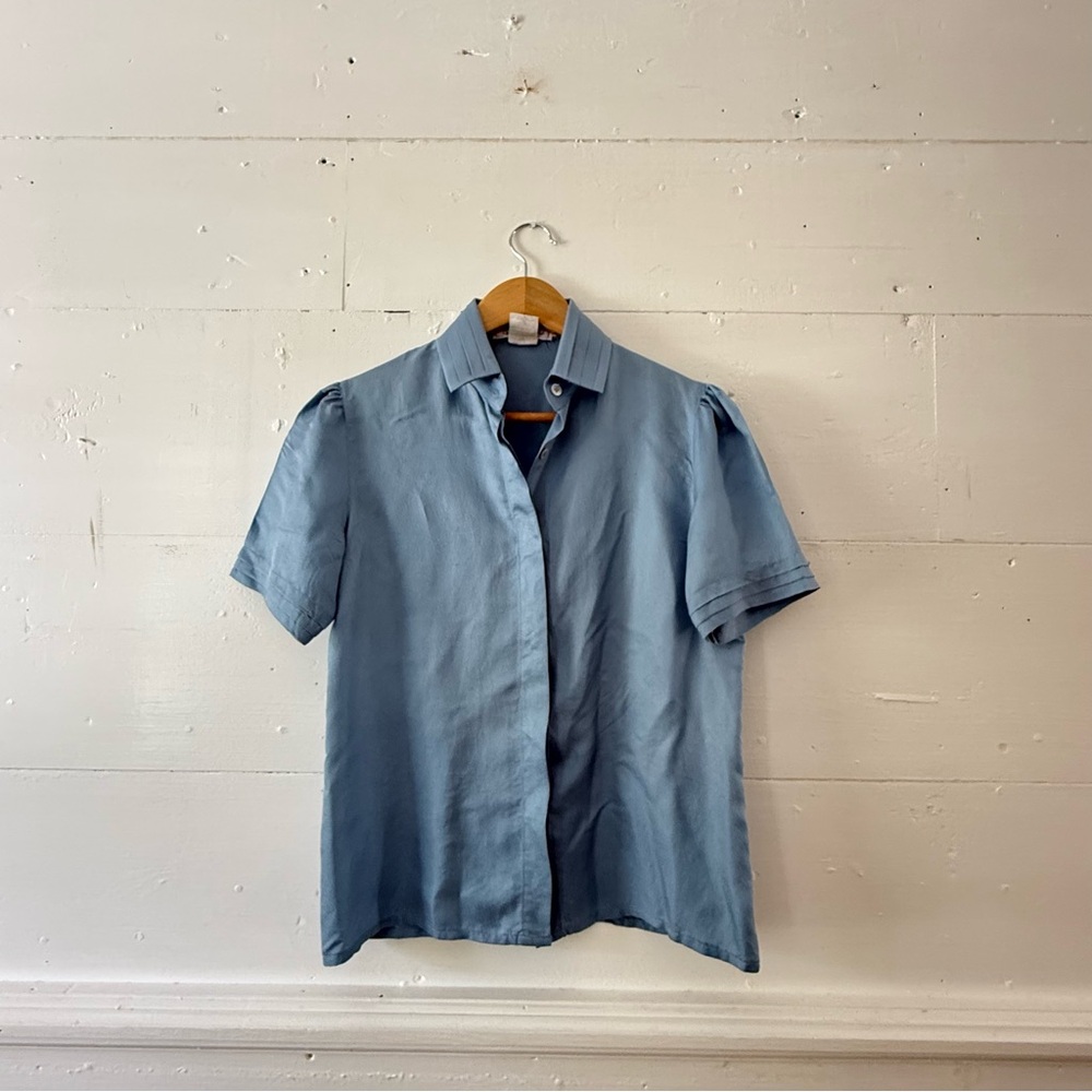 Vintage Spiegel Light Blue silk Button Down Shirt size 6